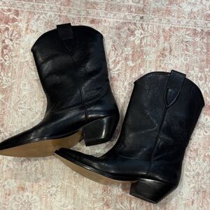 Isabel Marant Black Leather Duerto Cowboy Boots 37